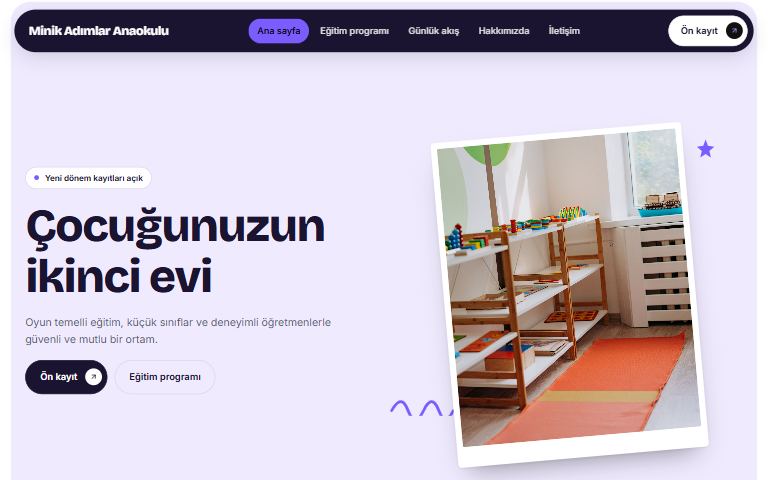 Anaokulu ve kreş şablonu: Minik Adımlar Anaokulu örnek sitesi