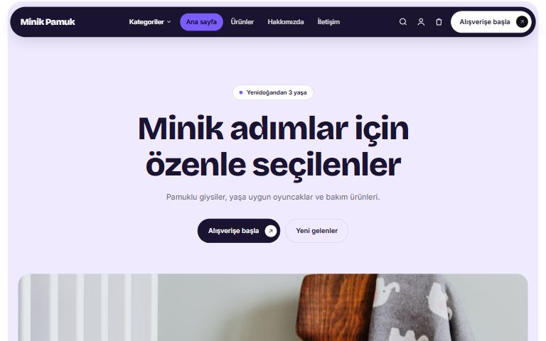 Anne ve bebek şablonu: Minik Pamuk örnek sitesi