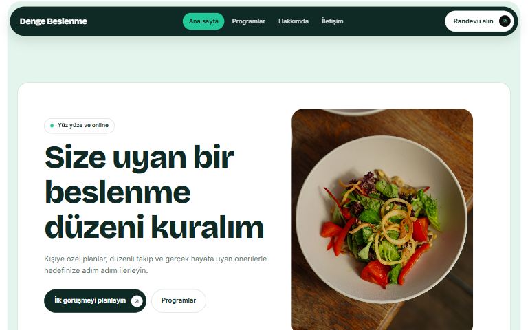 Diyetisyen ve beslenme şablonu: Denge Beslenme örnek sitesi