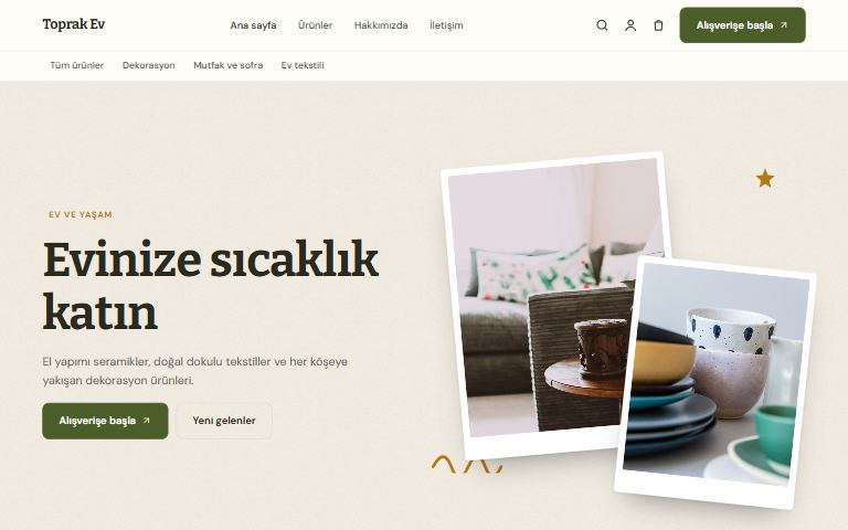 Ev ve yaşam şablonu: Toprak Ev örnek sitesi