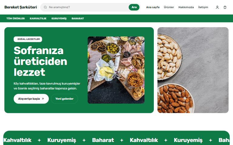 Gıda ve şarküteri şablonu: Bereket Şarküteri örnek sitesi