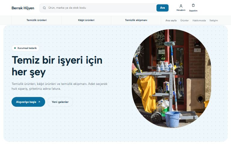 Temizlik ve hijyen tedariki şablonu: Berrak Hijyen örnek sitesi