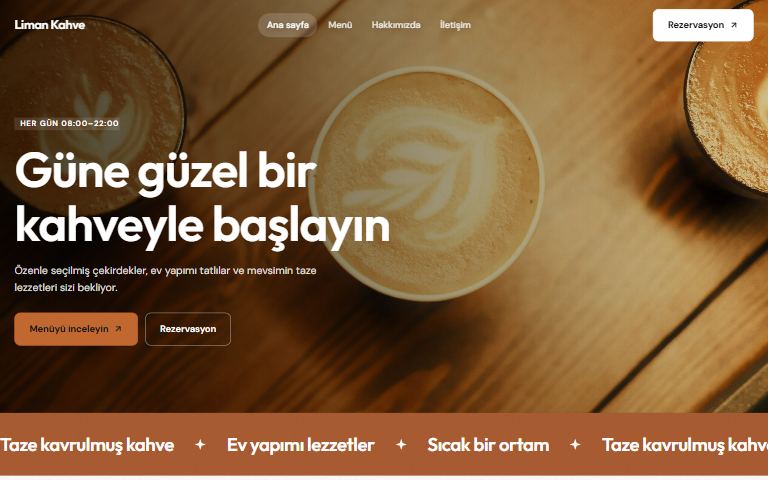 Kafe ve restoran için hazır site şablonu