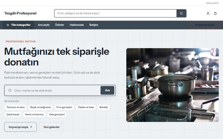 Otel ve restoran ekipmanı şablonu: Tezgâh Profesyonel örnek sitesi