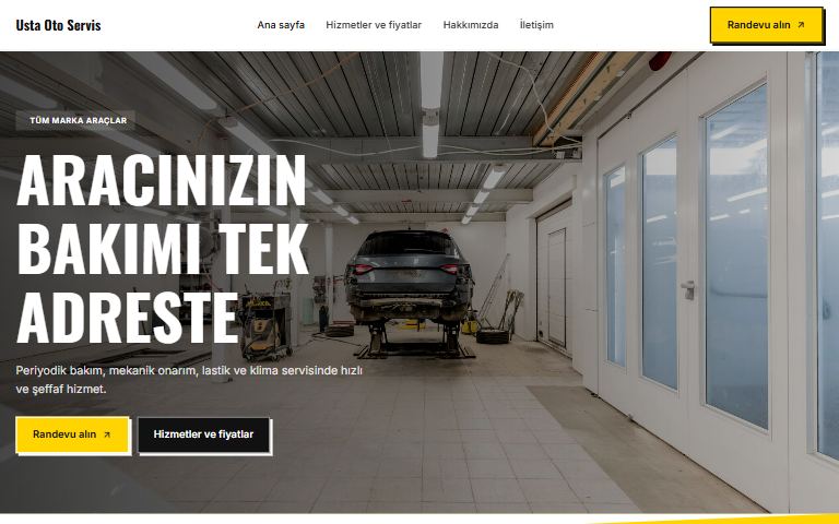 Oto servis için hazır site şablonu