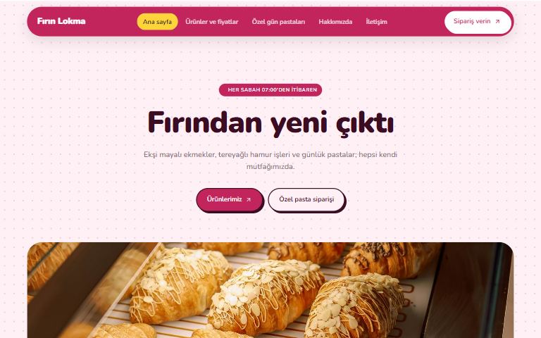 Pastane ve fırın şablonu: Fırın Lokma örnek sitesi