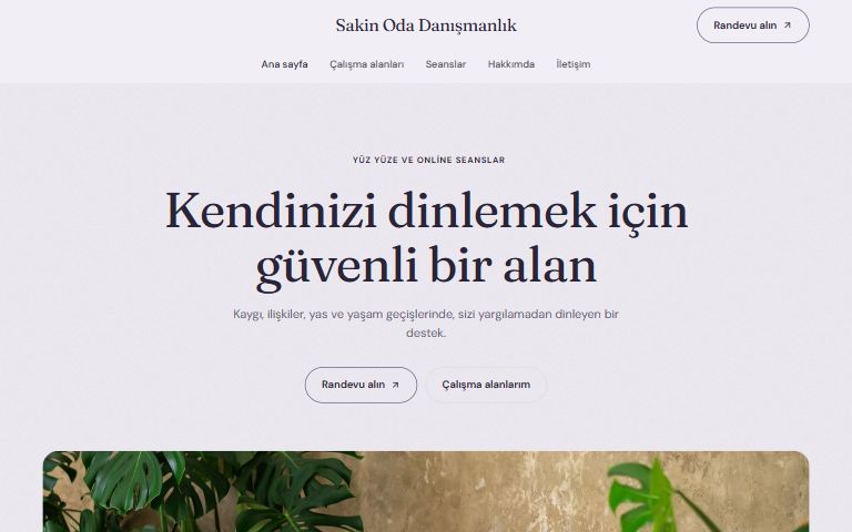 Psikolog ve danışman şablonu: Sakin Oda Danışmanlık örnek sitesi