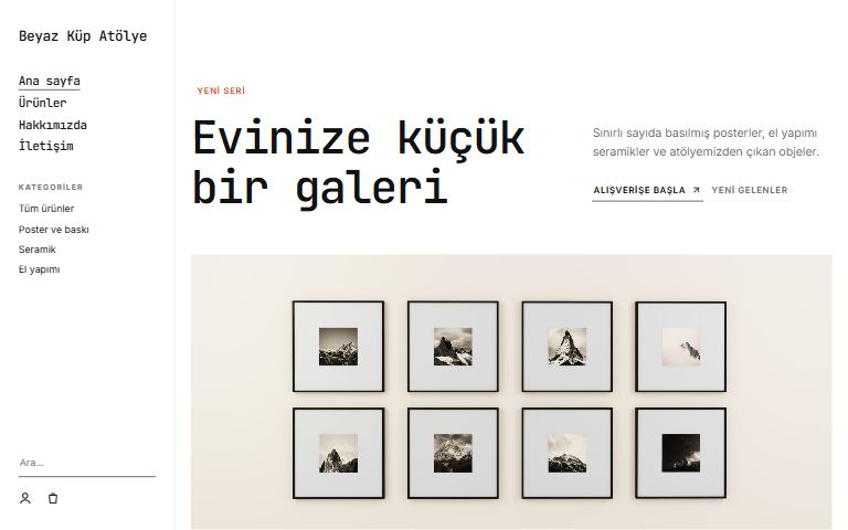 Sanat ve el yapımı şablonu: Beyaz Küp Atölye örnek sitesi