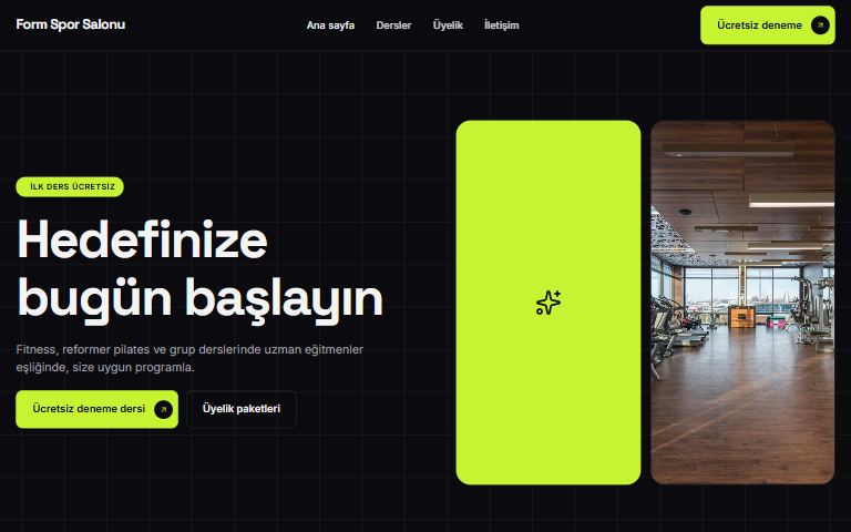 Spor ve pilates için hazır site şablonu