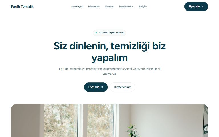 Temizlik şirketi şablonu: Parıltı Temizlik örnek sitesi
