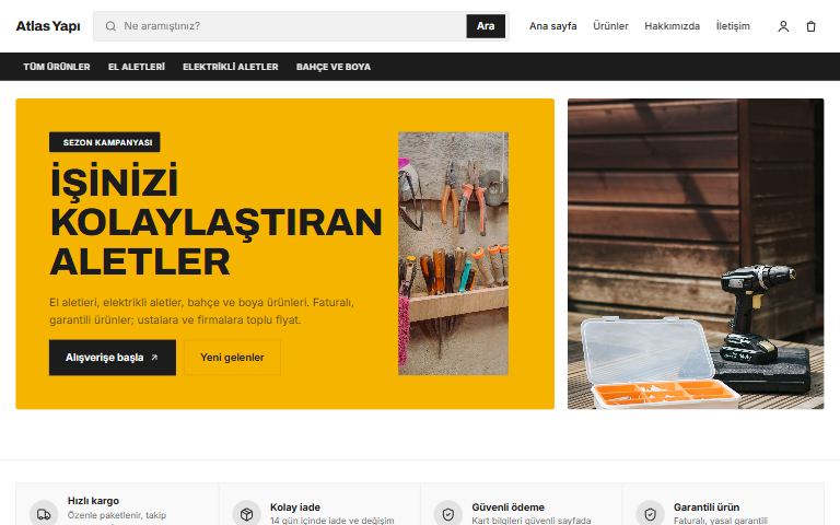 Yapı market ve hırdavat şablonu: Atlas Yapı örnek sitesi