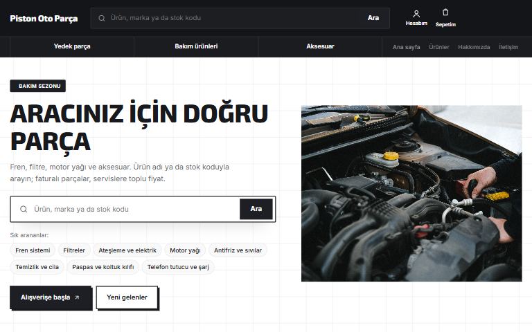 Oto yedek parça ve aksesuar şablonu: Piston Oto Parça örnek sitesi