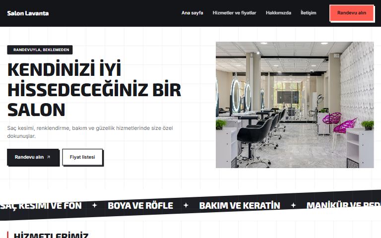 Piston teması: örnek kuaför sitesi