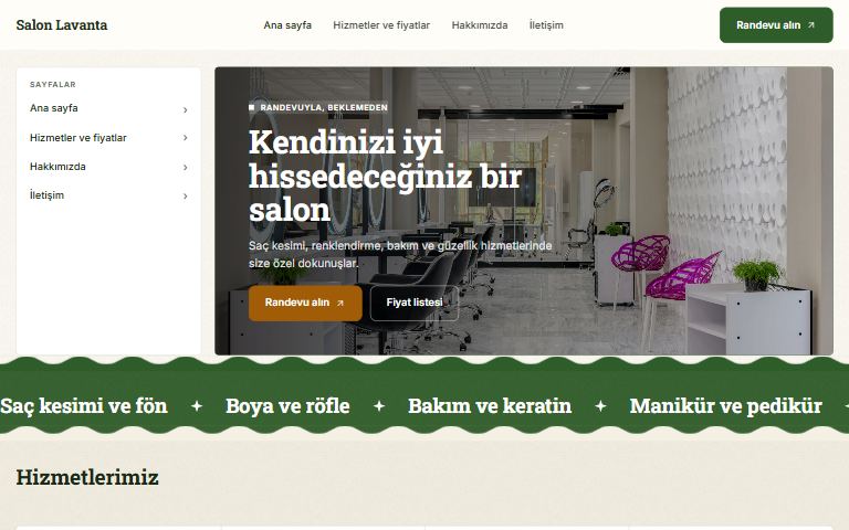 Toprak teması: örnek kuaför sitesi